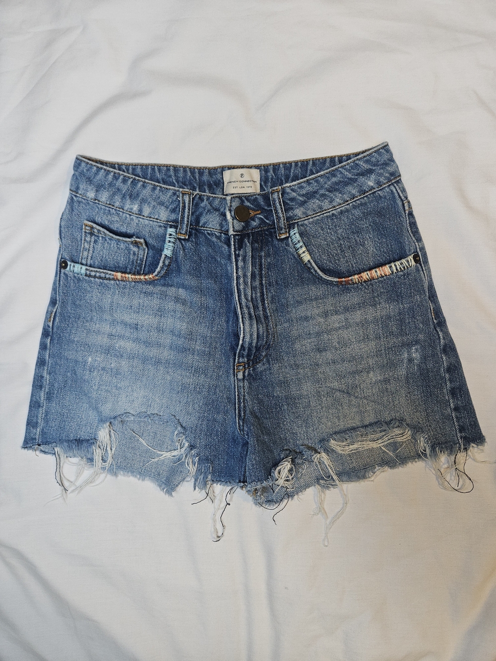 French Connection Distressed Blue Denim Cutoff Shorts
